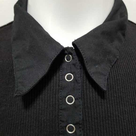 Q&A top Medium solid snap button ribbed polo collared early 2000's Y2K VINTAGE - Picture 5 of 9